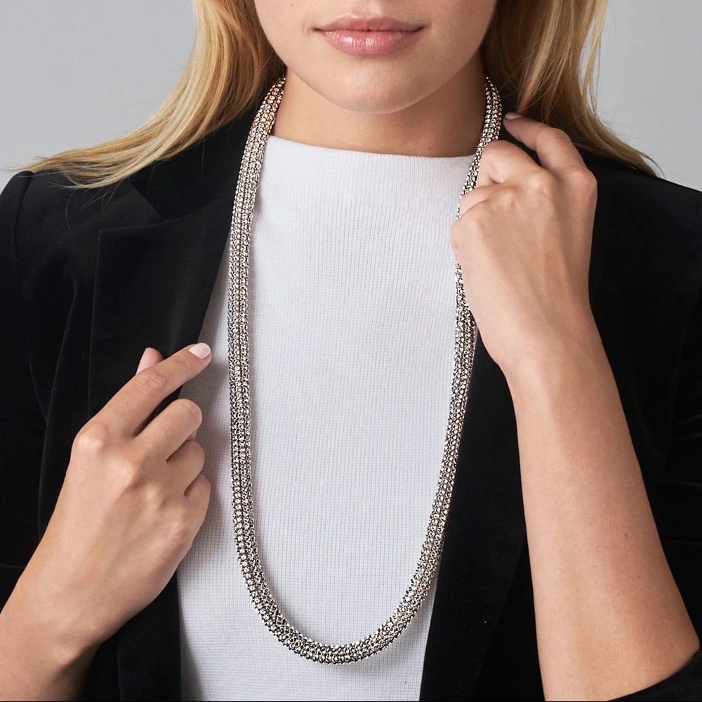 Swarovski Silver-Tone Long Crystal Mesh Necklace